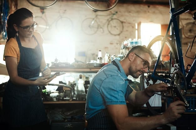 MRZ -  - bicycle technician repair working shop with teamwork chain tools maintenance cycling mechanic bike woman workshop with cooperation gear inspection safety service 590464 394999